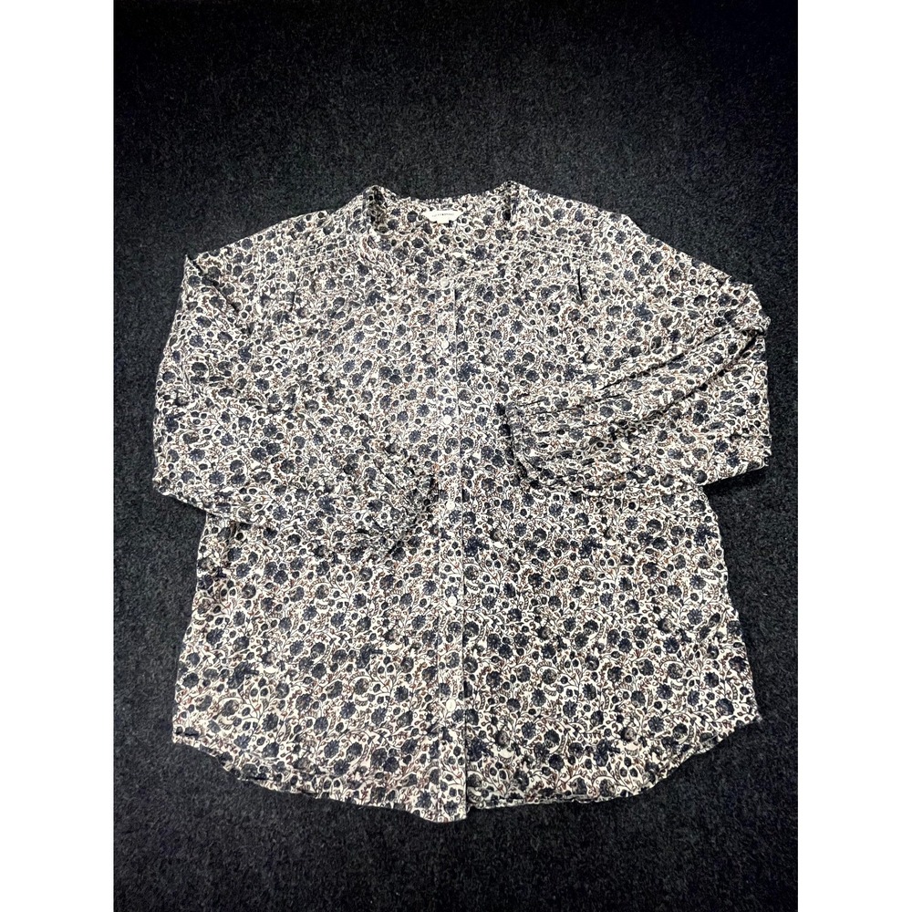 Lucky Brand Peasant Blouse Top Women Large Multicolor Floral Cotton Button Front